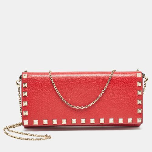 Valentino Red Leather Rockstud Flap Wallet on Chain - Valentino - Modalova