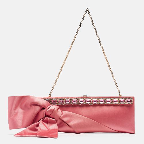 Valentino Pink Satin Crystal Embellished Bow Chain Clutch - Valentino - Modalova