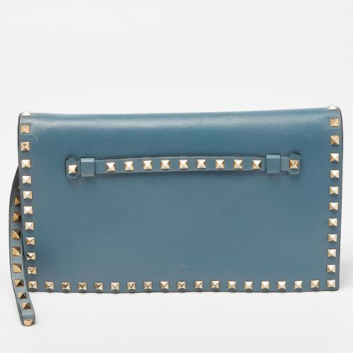 Valentino Blue Leather Flap Rockstud Clutch - Valentino - Modalova