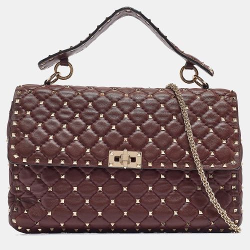 Valentino Burgundy Leather Large Rockstud Spike Top Handle Bag - Valentino - Modalova