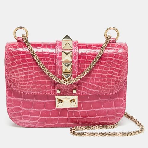 Valentino Pink Crocodile Small Glam Lock Shoulder Bag - Valentino - Modalova