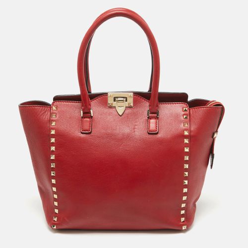 Valentino Red Leather Rockstud Trapeze Tote - Valentino - Modalova