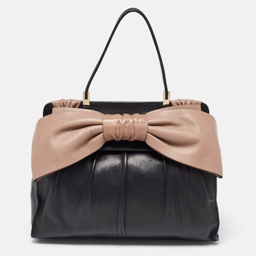 Valentino Black/Taupe Leather Aphrodite Bow Top Handle Bag - Valentino - Modalova