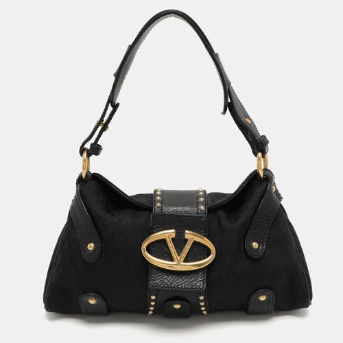 Valentino Black Canvas and Leather Embellished Satchel - Valentino - Modalova