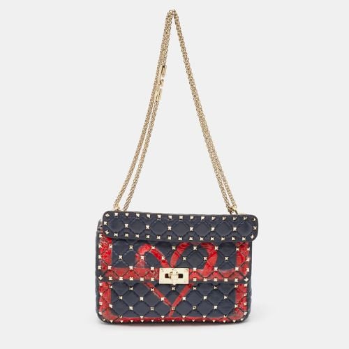 Valentino Blue/Red Quilted Leather Medium Rockstud Spike Heart Top Handle Bag - Valentino - Modalova