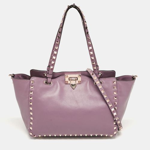 Valentino Mauve Leather Small Rockstud Trapeze Tote - Valentino - Modalova