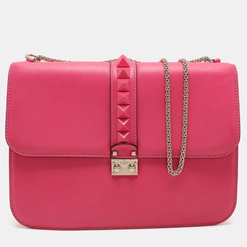 Valentino Pink Leather Large Glam Lock Shoulder Bag - Valentino - Modalova