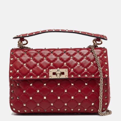 Valentino Red Quilted Leather Medium Rockstud Spike Top Handle Bag - Valentino - Modalova