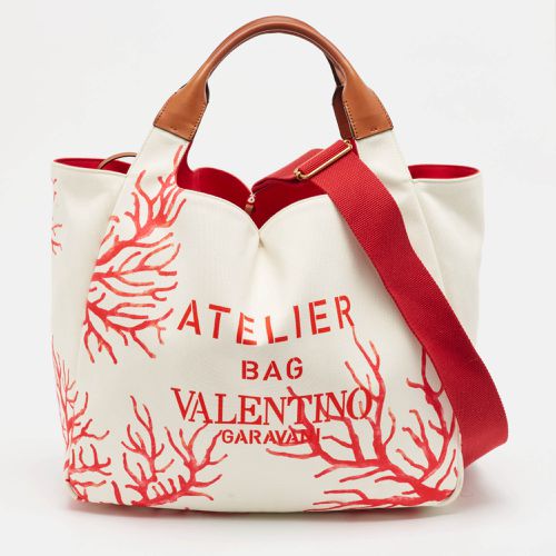 Valentino White/Red Printed Canvas Large Atelier Tote - Valentino - Modalova