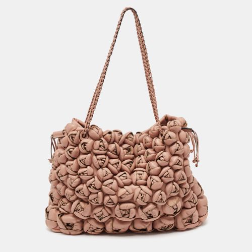 Valentino Light Pink Leather Floral Applique Zip Tote - Valentino - Modalova