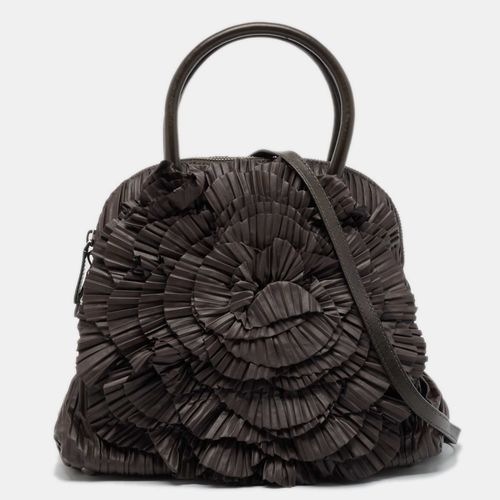 Valentino Dark Grey Leather Pleated Petale Rose Dome Bag - Valentino - Modalova