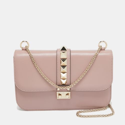 Valentino Dusty Pink Leather Medium Glam Lock Chain Shoulder Bag - Valentino - Modalova