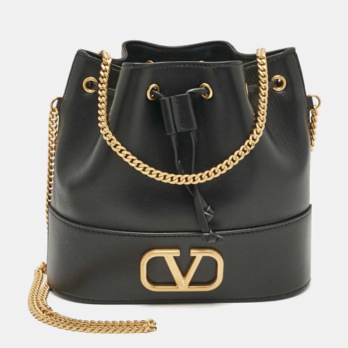 Valentino Black Leather VLogo Mini Bucket Bag - Valentino - Modalova