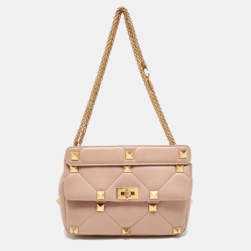 Valentino Beige Quilted Leather Large Roman Stud Top Handle Bag - Valentino - Modalova