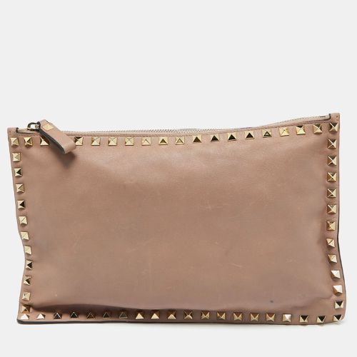 Valentino Beige Leather Rockstud Zip Pouch Clutch - Valentino - Modalova