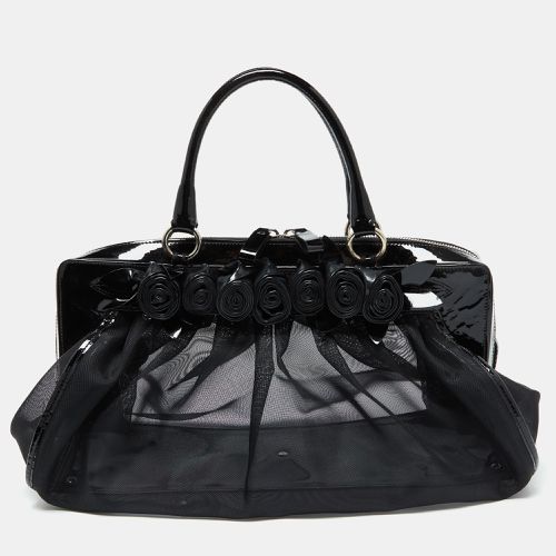 Valentino Black Mesh and Patent Leather Petale Rose Dome Satchel - Valentino - Modalova