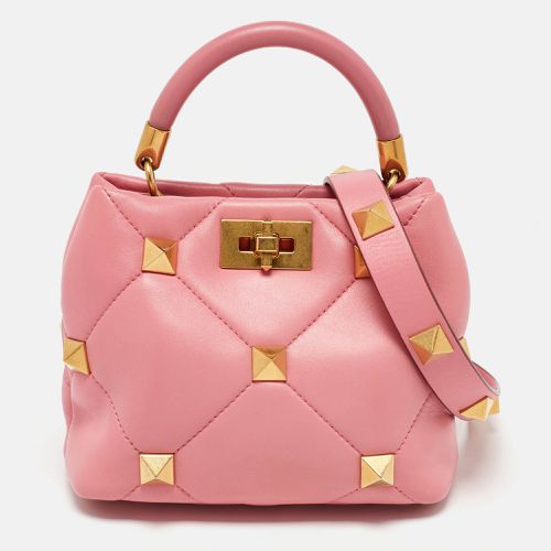 Valentino Pink Quilted Leather Small Roman Stud Top Handle Bag - Valentino - Modalova