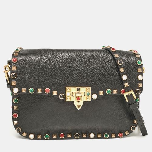 Valentino Black Leather Rolling Rockstud Shoulder Bag - Valentino - Modalova