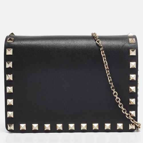 Valentino Black Leather Rockstud Flap Chain Clutch - Valentino - Modalova