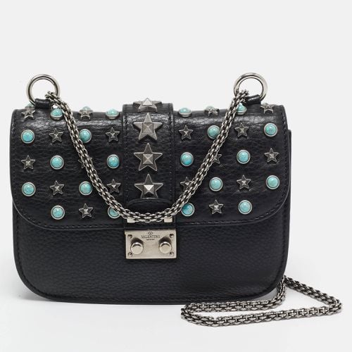 Valentino Black Leather Star Studded Glam Lock Shoulder Bag - Valentino - Modalova