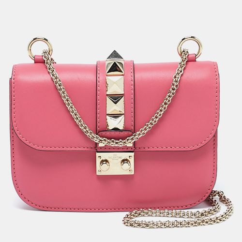 Valentino Pink Leather Small Rockstud Glam Lock Flap Bag - Valentino - Modalova