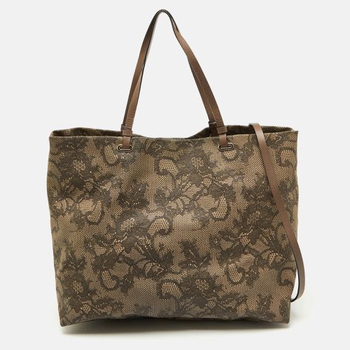 Beige Lace Print Coated Canvas Shopper Tote - Valentino - Modalova