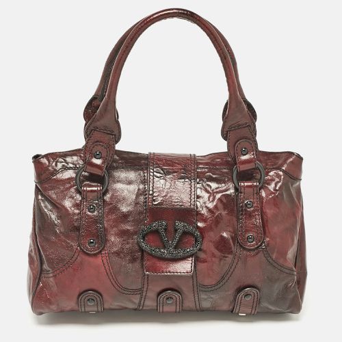 Valentino Dark Burgundy Leather Crystals Catch Satchel - Valentino - Modalova