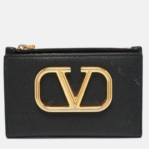 Valentino Black Leather V-Logo Signature Compact Wallet - Valentino - Modalova