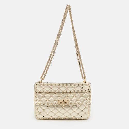 Valentino Gold Quilted Leather Medium Rockstud Spike Top Handle Bag - Valentino - Modalova