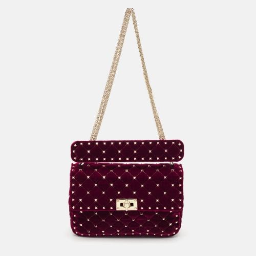 Valentino Burgundy Quilted Velvet Medium Rockstud Spike Top Handle Bag - Valentino - Modalova