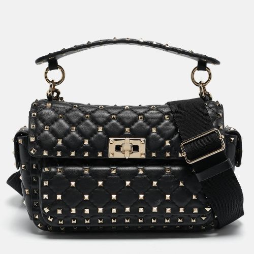 Valentino Black Quilted Leather Medium Rockstud Spike Top Handle Bag - Valentino - Modalova