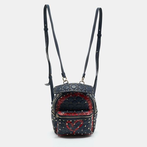 Rockstud Spike Mini Navy /Red Quilted Leather Backpack - Valentino - Modalova