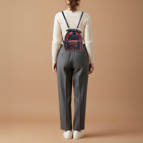 Rockstud Spike Mini Navy /Red Quilted Leather Backpack - Valentino - Modalova