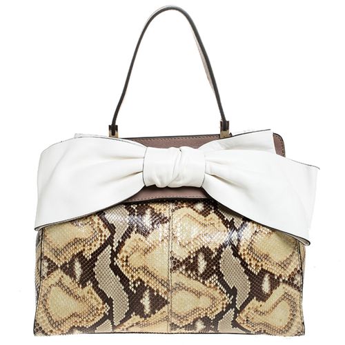 Valentino Black/Beige Python Print Raffia and Patent Leather Aphrodite Bow Bag - Valentino - Modalova