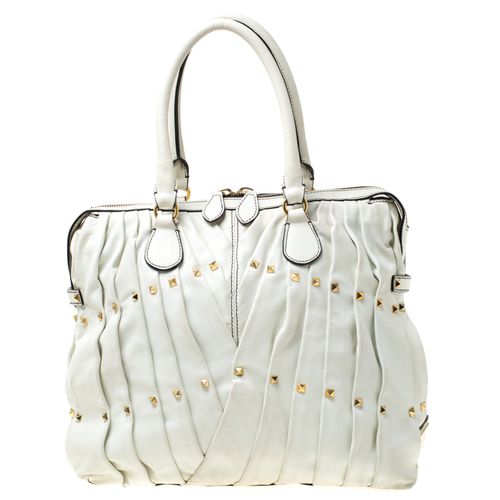 Valentino Off White Leather Maison Pintucked Shopper Tote - Valentino - Modalova