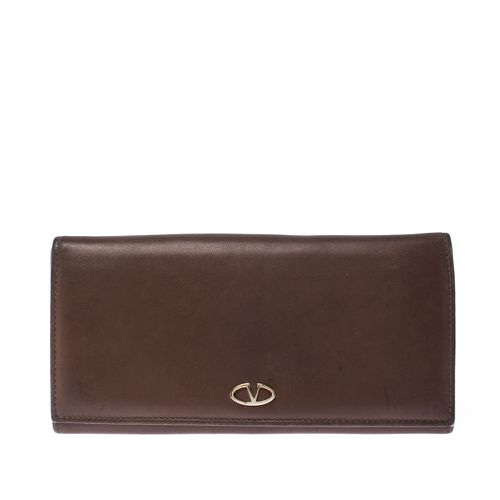 Valentino Brown Leather V Ring Flap Continental Wallet - Valentino - Modalova