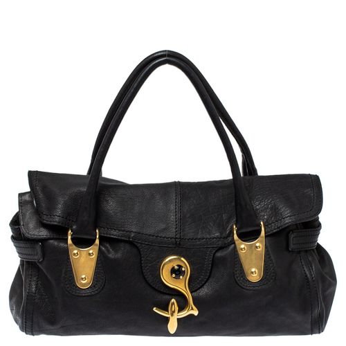 Valentino Black Soft Leather Clasp Flap Satchel - Valentino - Modalova