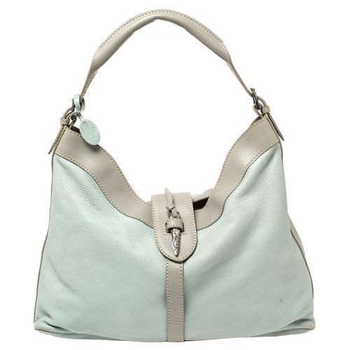 Valentino Mint Blue/Grey Grain Leather Metal Flap Hobo - Valentino - Modalova