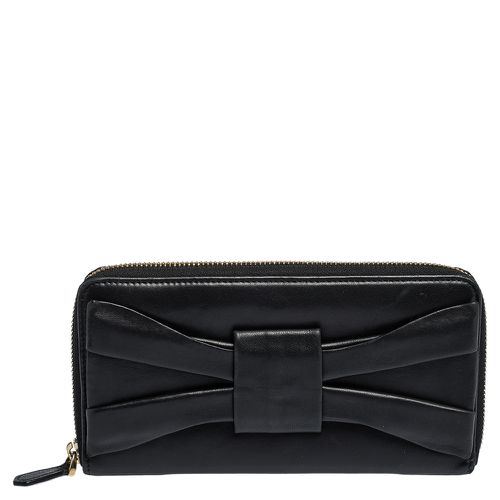 Valentino Black Leather Pleated Bow Continental Wallet - Valentino - Modalova