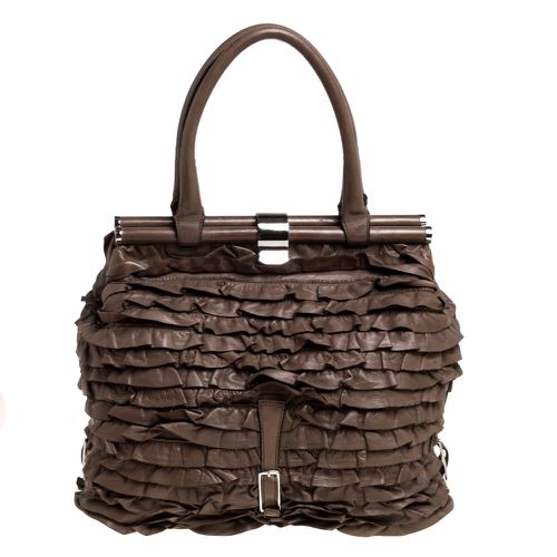 Taupe Leather Allure Ruffled Frame Bag - Valentino - Modalova