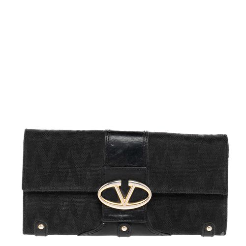 Valentino Black Canvas And Leather Continental Wallet - Valentino - Modalova