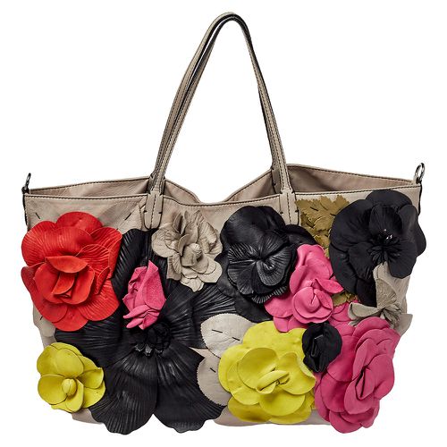 Valentino Grey Leather Floral Applique Tote - Valentino - Modalova