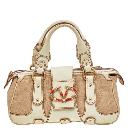 Valentino Cream/Beige Fabric And Leather VLogo Flap Shoulder Bag - Valentino - Modalova