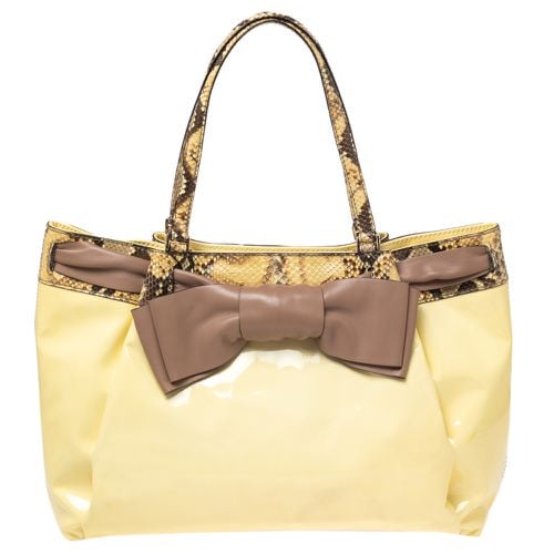 Valentino White/Brown Patent Leather and Python Large Aphrodite Bow Bag - Valentino - Modalova