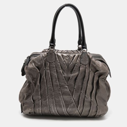 Valentino Metallic Grey Leather Maison Pintucked Shopper Tote - Valentino - Modalova