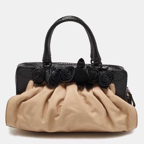 Valentino Beige/Black Leather and Watersnake Lacca Fleur Frame Satchel - Valentino - Modalova