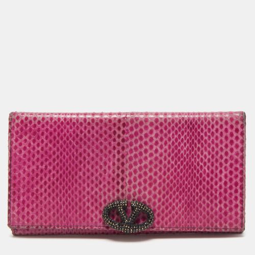 Valentino Fuchsia Snake Leather Crystal Catch Flap Wallet - Valentino - Modalova