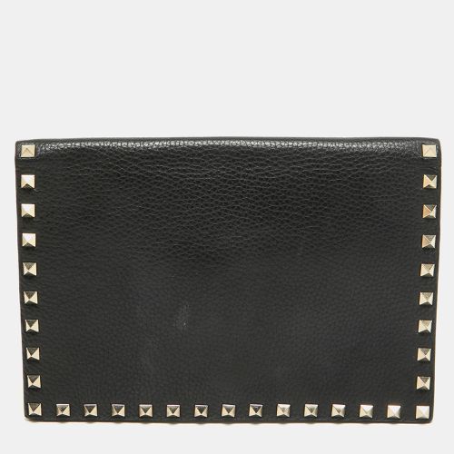 Valentino Black Leather Rockstud Flap Organizer Clutch - Valentino - Modalova