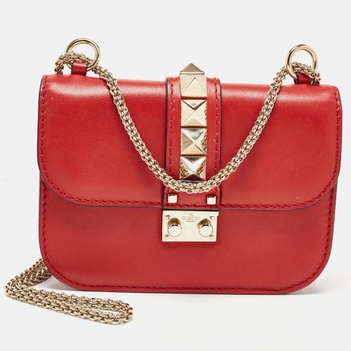 Valentino Red Leather Small Rockstud Glam Lock Flap Bag - Valentino - Modalova