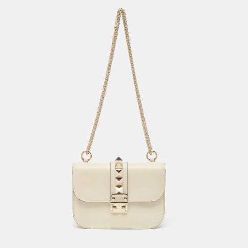 Valentino Off White Leather Small Rockstud Glam Lock Flap Bag - Valentino - Modalova